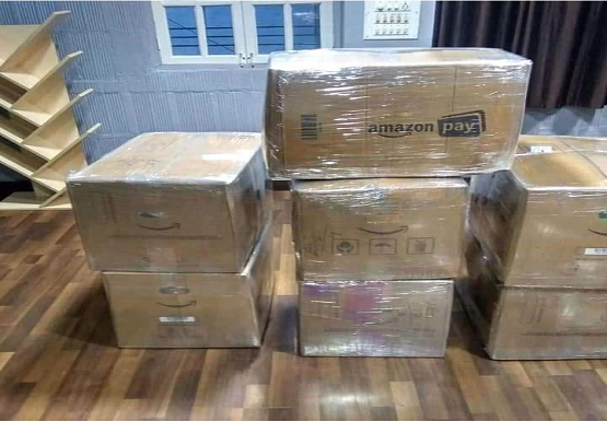 Moving truck loaded with household items